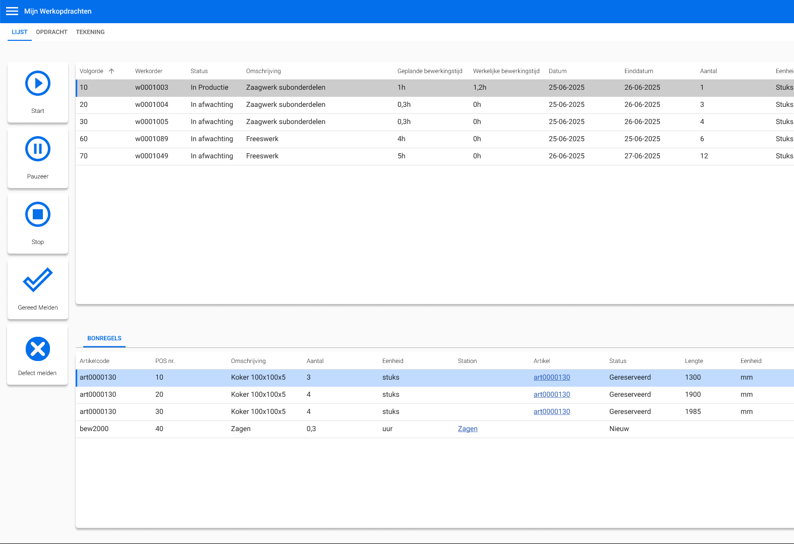 Screenshot van Shop Floor van Starcode ERP