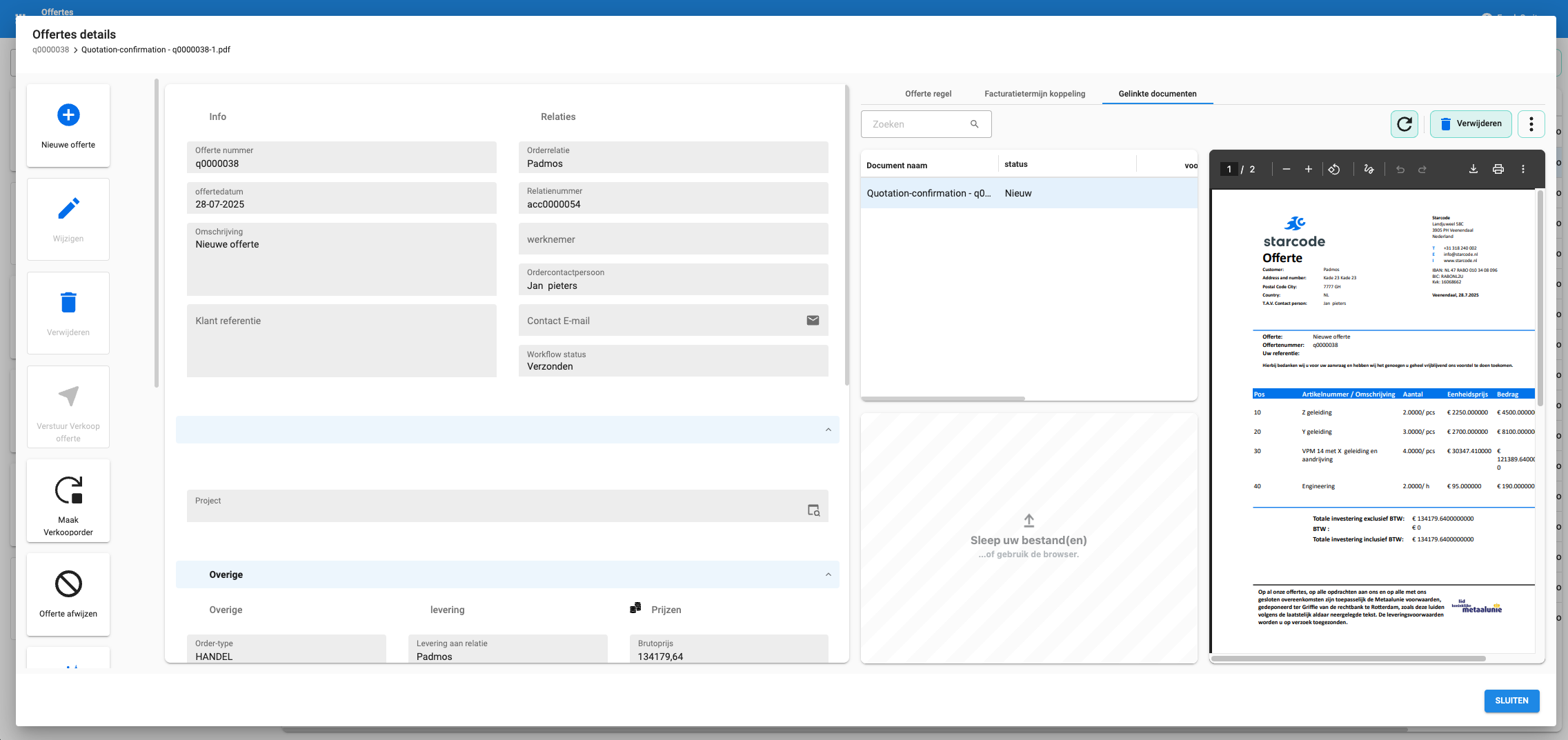 Offerte genereren in Starcode ERP
